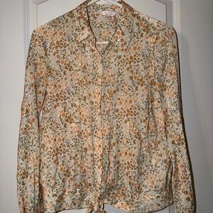 LC Lauren Conrad Floral Button-Down Blouse in Cream, Tan, and Green